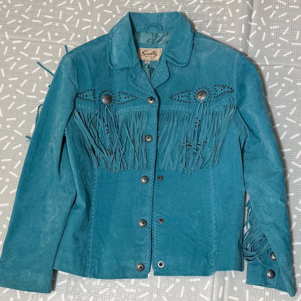 Scully Turquoise Fringe Leather Jacket